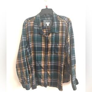 L.L.Bean Women’s 3X Plaid Flannel Button Up Shirt Soft Grunge Casual Blue Green